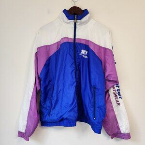 Vtg 90's FRANK SHORTER SportswearJacket Sz M Embroidered Color Block Lined Nylon